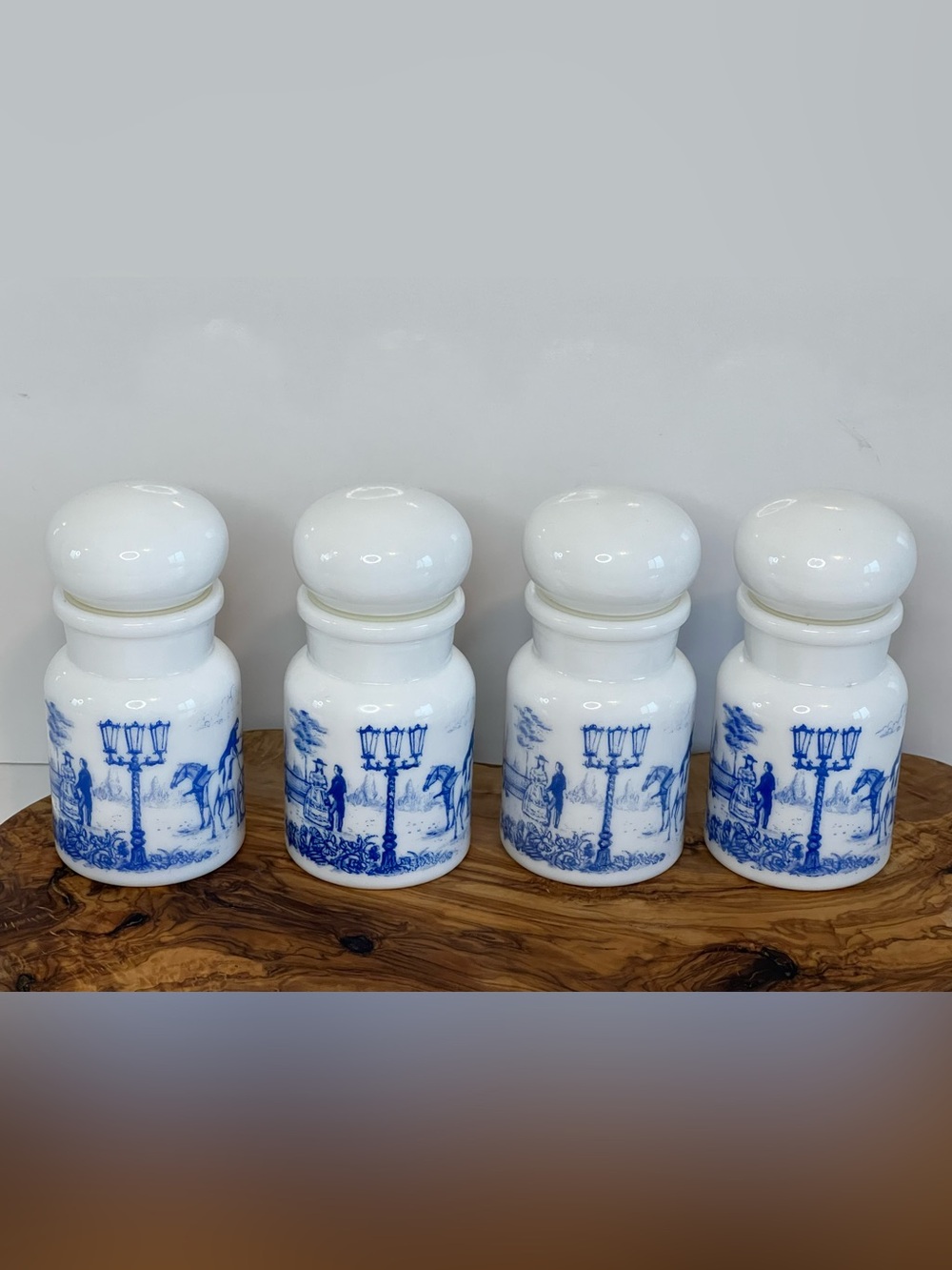 1950's White Milk Glass Apothecary Jar Set Of 4 Bubble Lid Made in Belgium EUC - Picture 2 of 14